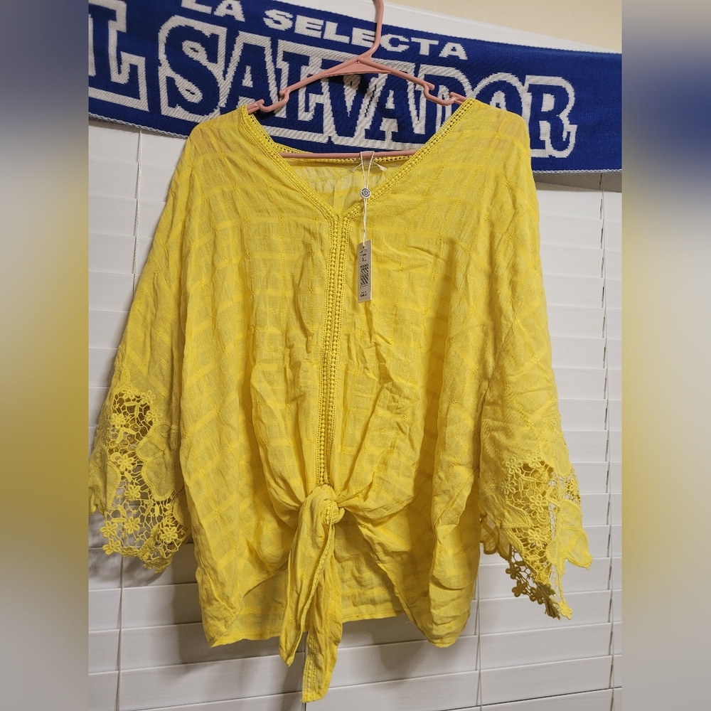 NWT Max Studio Yellow blouse with tie in front